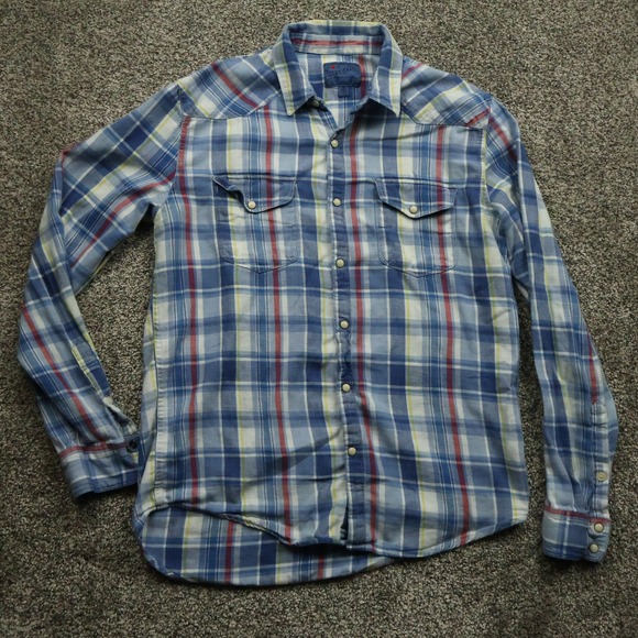 Lucky Brand Shirt Men's Medium Plaid Western Long Sleeve Button Up Casual - Picture 1 of 8